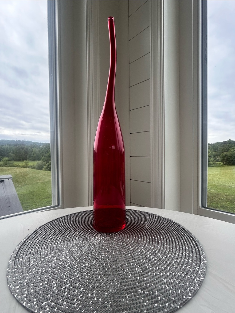 Retro Murano style Tall Red Decorative Glass Bottle bud Vase statement vessel